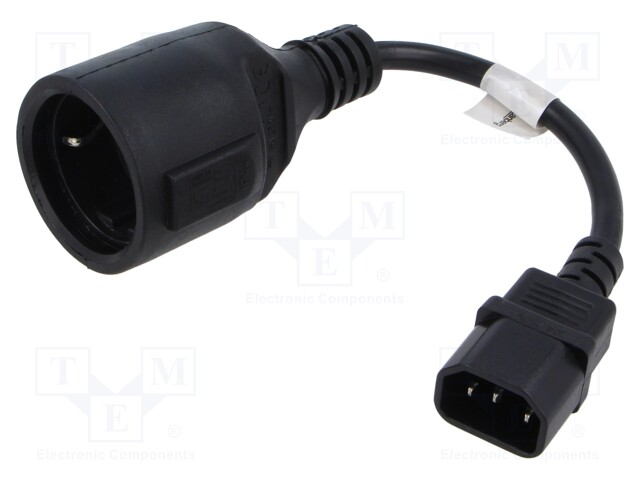 Cable; IEC C14 male,SCHUKO socket; PVC; Len: 200mm; black