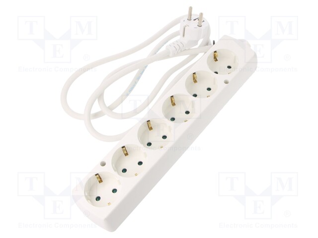 Extension lead; Schuko; Sockets: 6; white; 3x1,5mm2; 1.5m; 16A