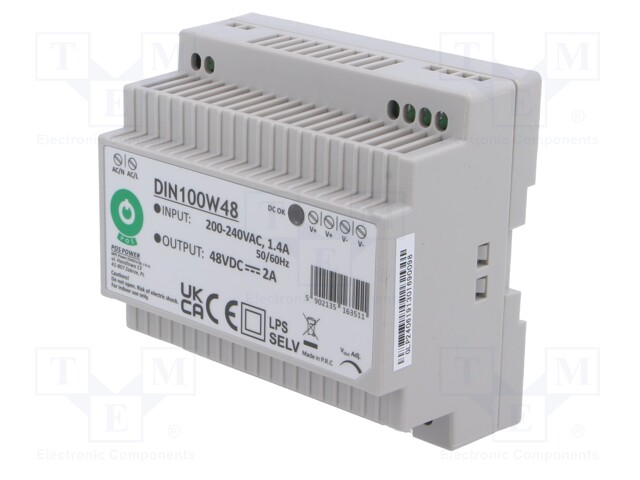 Power supply: switching; for DIN rail; 96W; 48VDC; 2A; 180÷264VAC