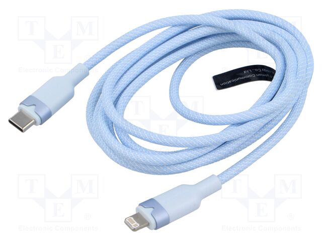 Cable; Apple Lightning plug,USB C plug; nickel plated; 2m; blue