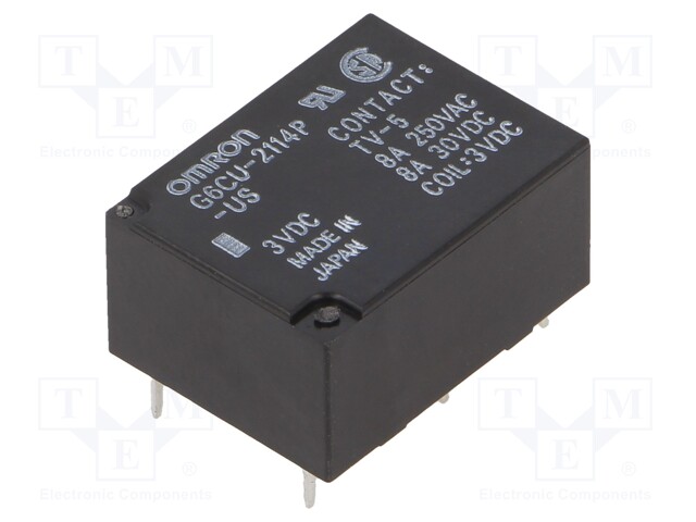 Relay: electromagnetic; SPST-NO + SPST-NC; Ucoil: 3VDC; 8A/250VAC