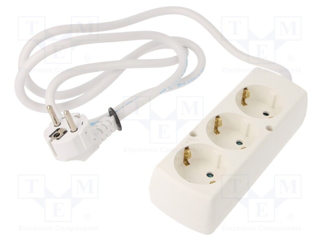 Extension lead; Schuko; Sockets: 3; white; 3x1,5mm2; 1.5m; 16A