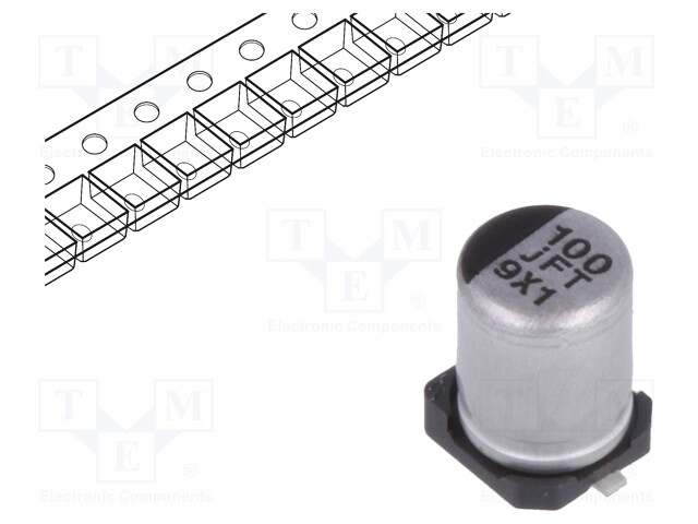 Capacitor: electrolytic; low impedance; 100uF; 6.3VDC; Case: B