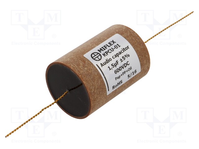 Capacitor: copper-polypropylene-paper; 1.5uF; 600VDC; ±5%; 0.0035