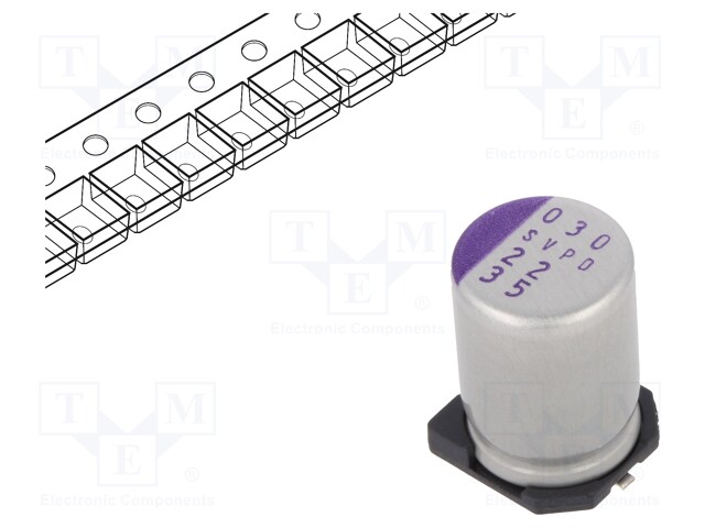Polymer Aluminium Electrolytic Capacitor, 22 µF, 35 V, Radial Can - SMD, OS-CON SVPD Series