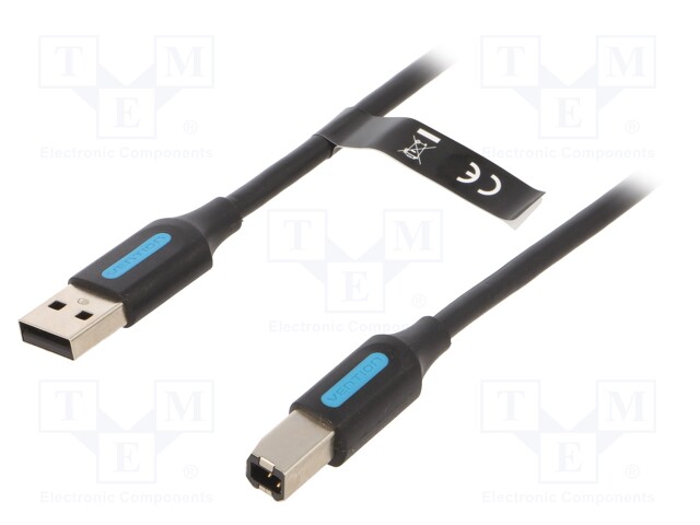 Cable; USB 2.0; USB A plug,USB B plug; nickel plated; 1m; black