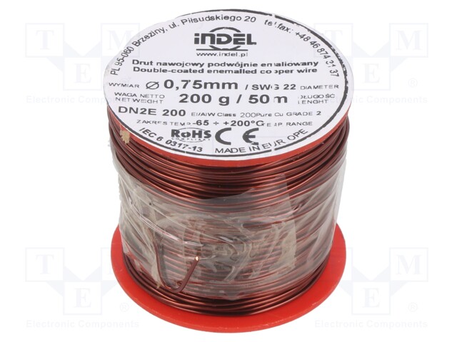 Coil wire; double coated enamelled; 0.75mm; 200g; -65÷200°C