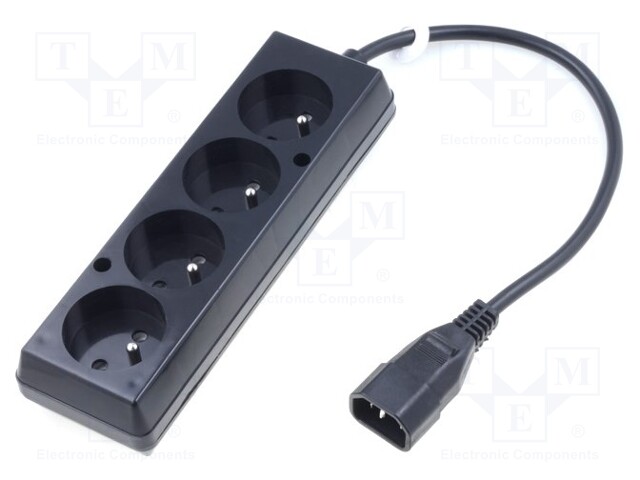 Cable; CEE 7/5 (E) socket,IEC C14 male; 0.3m; Sockets: 4; black