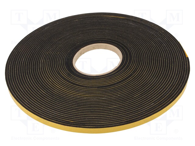 Gasket; EPDM; D: 3mm; black; L: 20m; W: 10mm; Mounting: self-adhesive