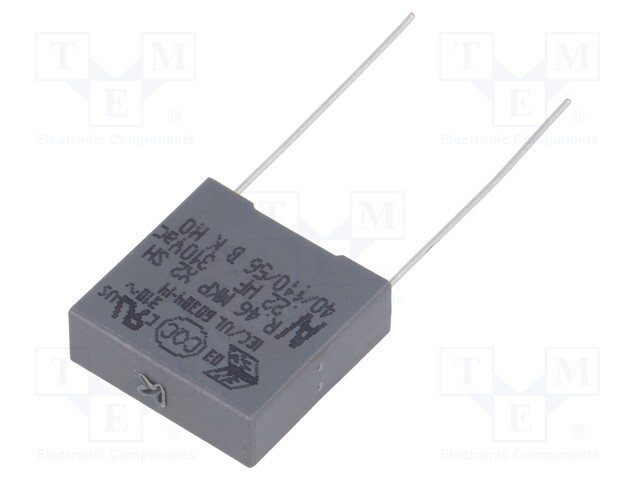 Capacitor: polypropylene; X2; 220nF; 15mm; ±10%; 18x6x17.5mm