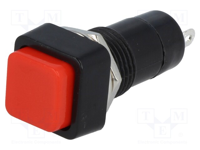 Switch: push-button; Pos: 2; SPST-NO; 3A/125VAC; red; Illumin: none