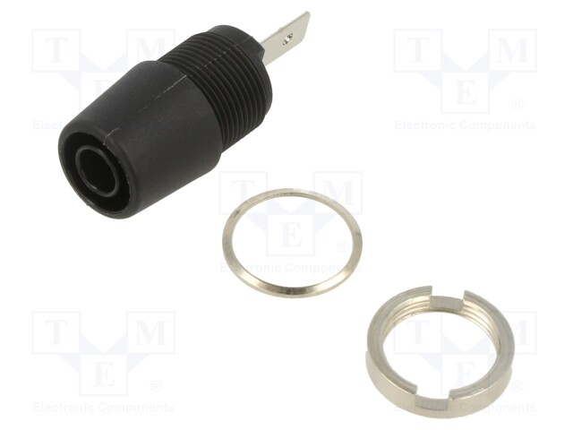 Socket; 4mm banana; 20A; 1kV; black; nickel plated; insulated