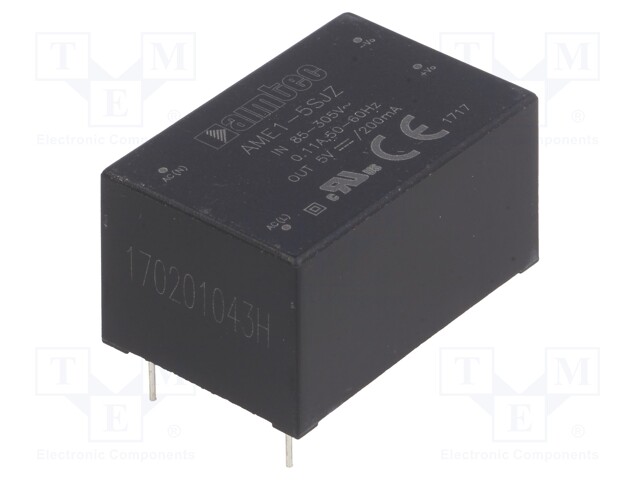 Converter: AC/DC; 1W; Uout: 5VDC; Iout: 0.2A; 68%; Mounting: PCB; 3kV