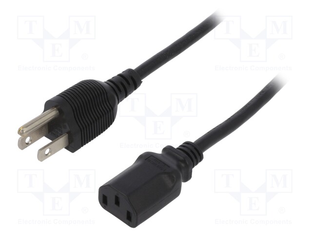 Cable; NEMA 5-15 (B) plug,IEC C13 female; 1.8m; black; 3x18AWG