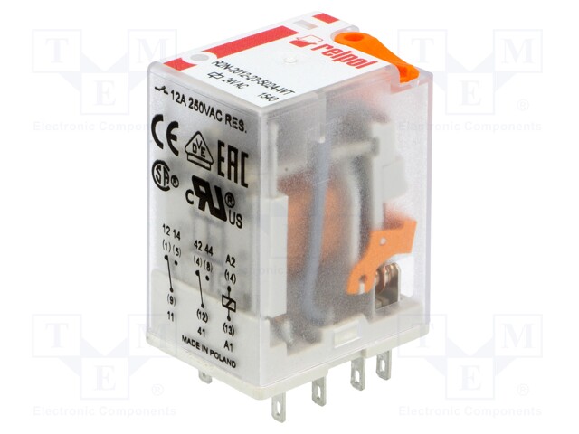 Relay: electromagnetic; DPDT; Ucoil: 24VAC; 12A/250VAC; 12A/24VDC