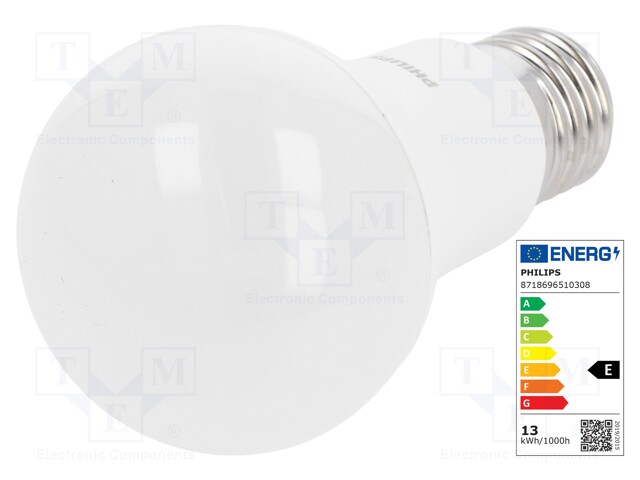 LED lamp; neutral white; E27; 230VAC; 1521lm; 12.5W; 200°; 4000K