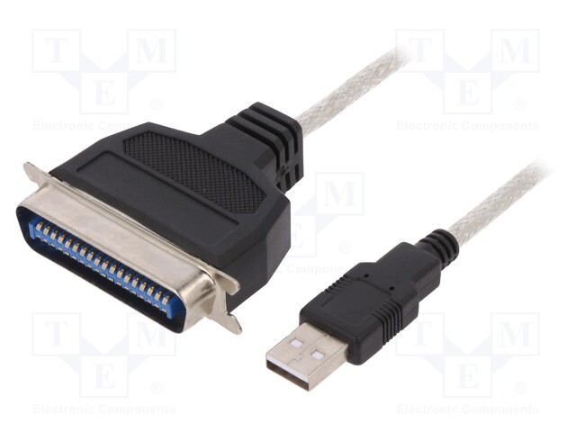 Cable; Centronics 36pin plug,USB A plug; 1.8m; transparent