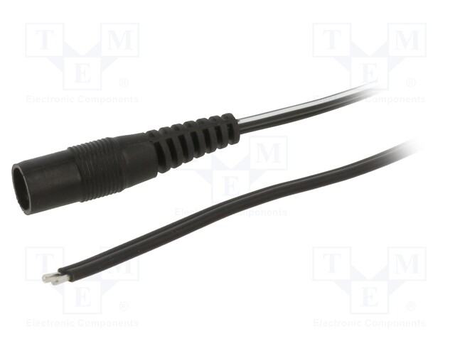 Cable; wires,DC 5,5/2,1 socket; straight; 0.5mm2; black; 3m