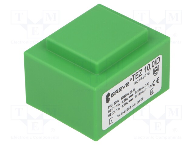 Transformer: encapsulated; 10VA; 230VAC; 18V; 18V; 278mA; 278mA