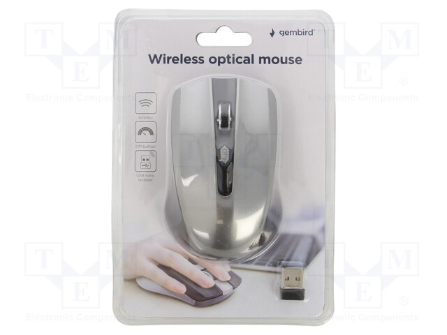 Optical mouse; black,grey; USB A; wireless; No.of butt: 4; 10m