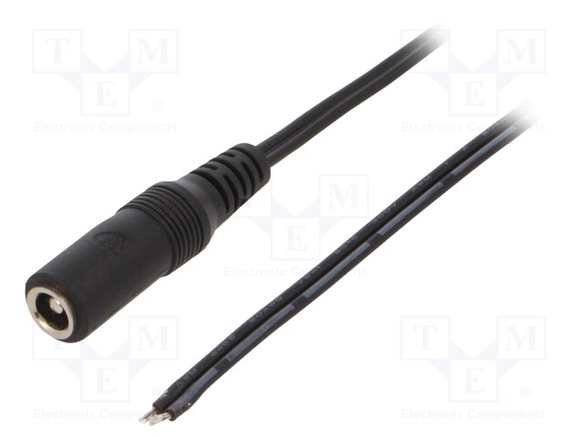 Cable; wires,DC 5,5/2,5 socket; straight; 0.5mm2; black; 1.5m