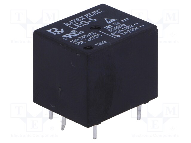 Relay: electromagnetic; SPDT; Ucoil: 5VDC; 10A/120VAC; 10A/24VDC