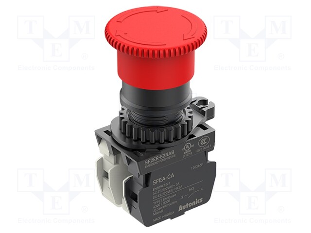 Switch: emergency stop; 22mm; Stabl.pos: 2; NC x2; red; mushroom