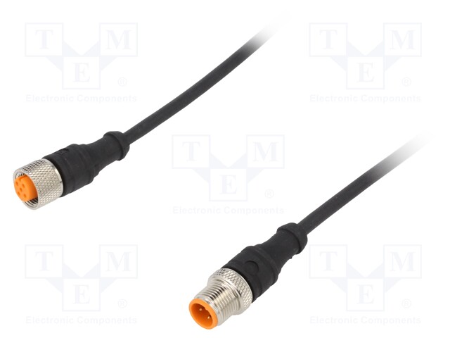 Connection lead; M12; PIN: 4; 5m; plug; 250VAC; 4A; -25÷80°C; IP67