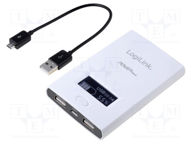 Re-battery: powerbank; 6000mAh; 2A; Out: USB; Colour: white; 5VDC