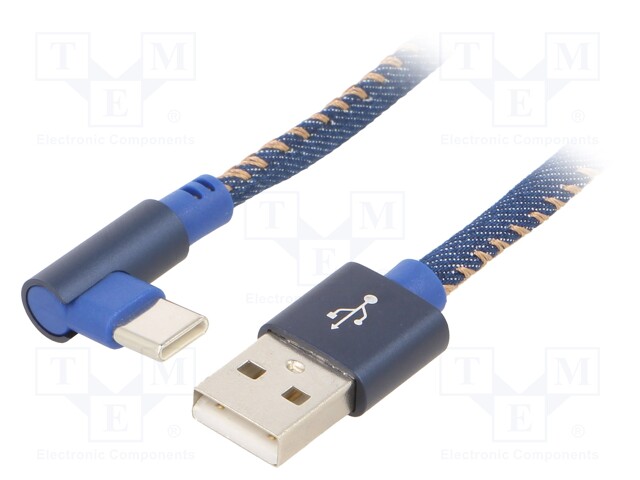 Cable; USB 2.0; USB A plug,USB C angled plug; gold-plated; 1m