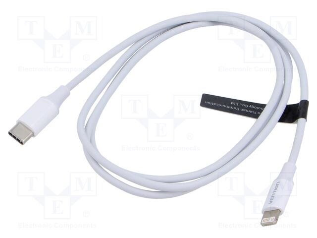 Cable; Apple Lightning plug,USB C plug; nickel plated; 1m; white