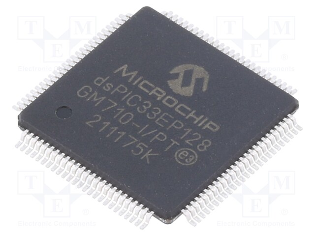 DsPIC microcontroller; SRAM: 16kB; Memory: 128kB; TQFP100; 0.4mm