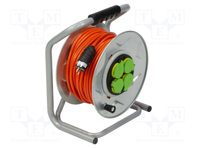 Extension lead; reel; Sockets: 4; PVC; orange; 3x2,5mm2; 50m; 16A