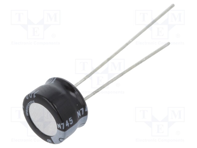 Capacitor: electrolytic; THT; 100uF; 16VDC; Ø8x5mm; Pitch: 2.5mm