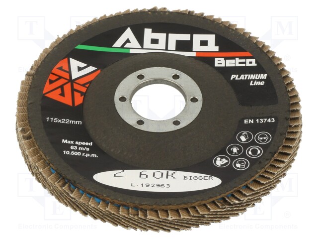 Flap grinding wheels; Ø: 115mm; Øhole: 22.23mm; Granularity: 60