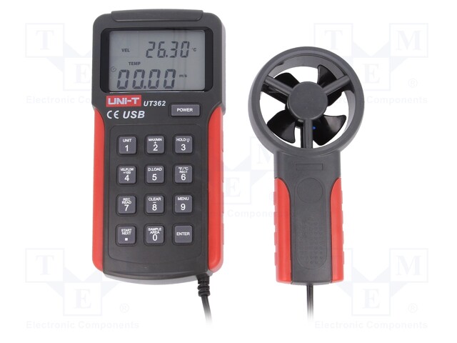 Thermoanemometer; LCD,with a backlit; 2÷30m/s; 0÷40°C