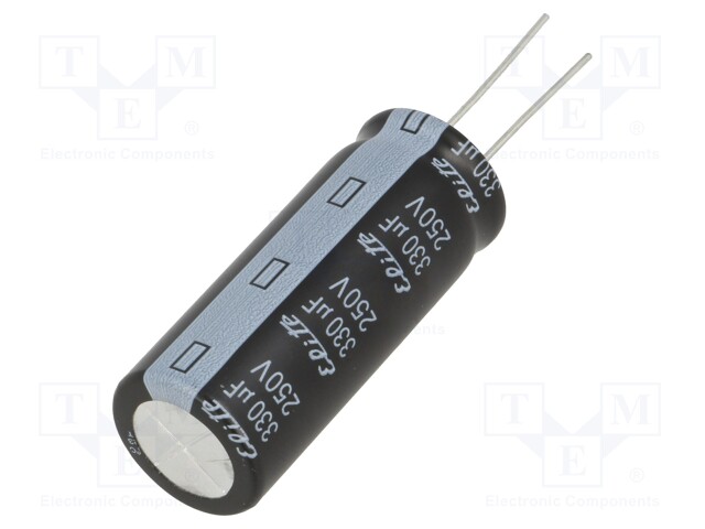 Capacitor: electrolytic; THT; 330uF; 250VDC; Ø18x45mm; Pitch: 7.5mm