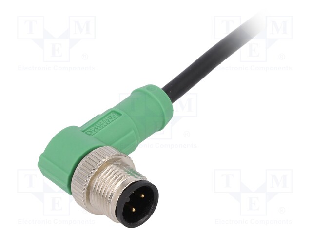 Connection lead; M12; PIN: 3; angled; 5m; plug; 250VAC; 4A; -25÷90°C