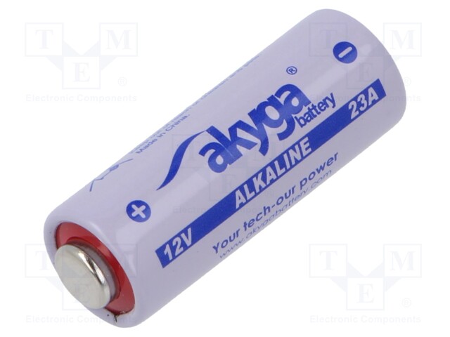 Battery: alkaline; 12V; 23A,8LR932; 48mAh; non-rechargeable