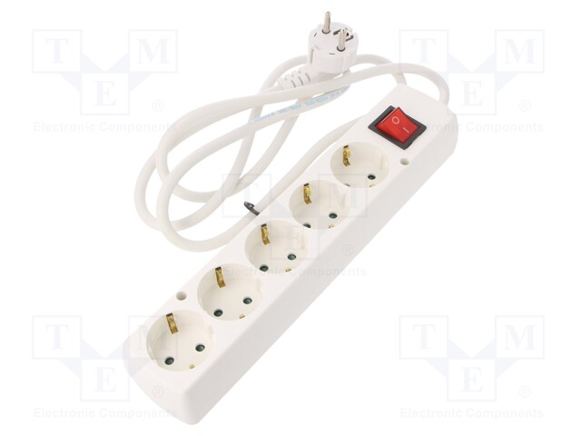 Extension lead; Schuko; Sockets: 5; white; 3x1,5mm2; 1.5m; 16A