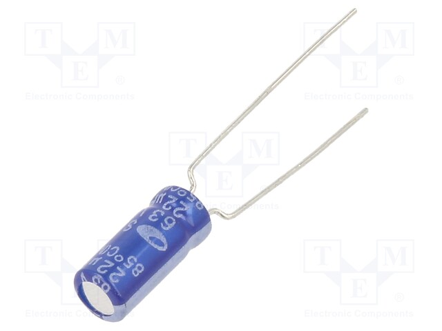 Capacitor: electrolytic; THT; 22uF; 63VDC; Ø5x11mm; ±20%; 2000h