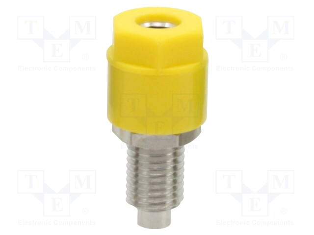 Socket; 4mm banana; 36A; yellow; nickel plated; on panel,screw