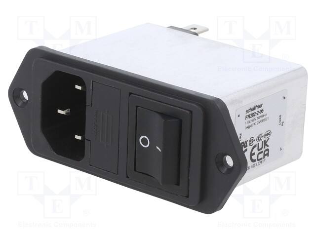 Filtered IEC Power Entry Module, IEC C14, General Purpose, 2 A, 250 VAC, 2-Pole Switch