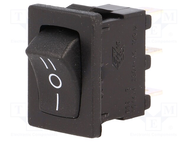 ROCKER; SP3T; Pos: 3; ON-OFF-ON; 10A/250VAC; 10A/28VDC; black; none