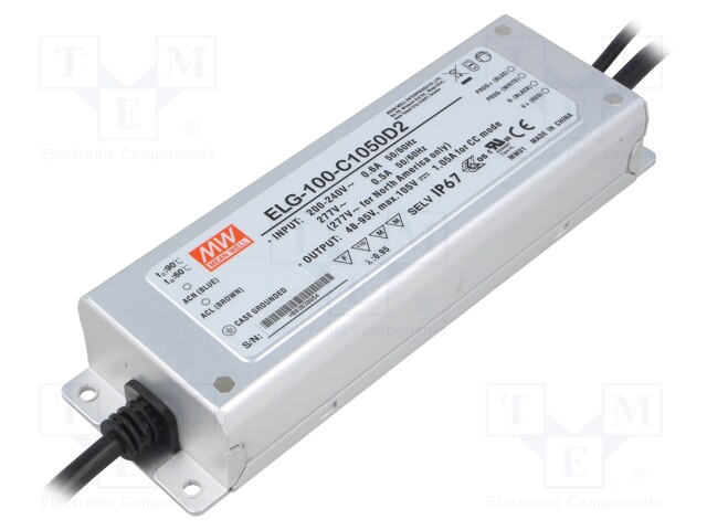 Power supply: switched-mode; LED; 99.75W; 48÷95VDC; 1.05A; IP67