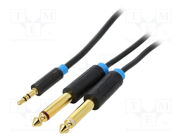 Cable; Jack 6.35mm plug x2,Jack 3.5mm 3pin plug; 0.5m; black