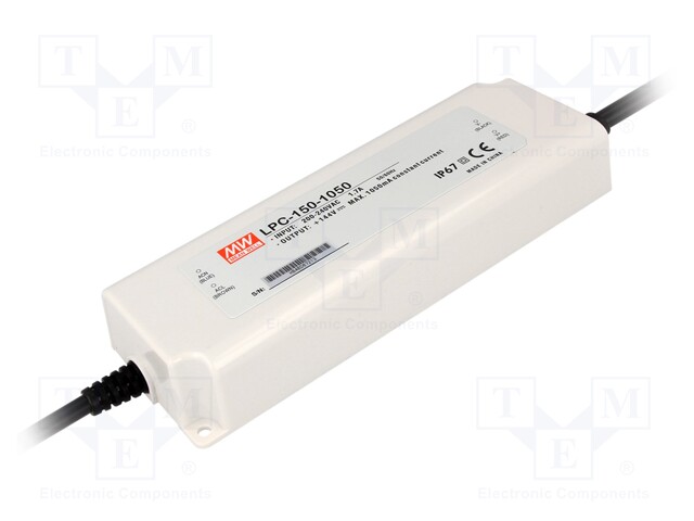 Power supply: switched-mode; LED; 151.2W; 72÷144VDC; 1050mA; IP67