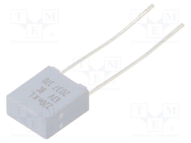 Capacitor: polyester; 220nF; 40VAC; 63VDC; Pitch: 0.5mm; ±10%