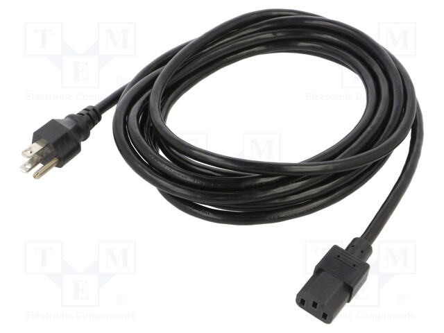 Cable; IEC C13 female,NEMA 5-15 (B) plug; PVC; 4.6m; black; 10A