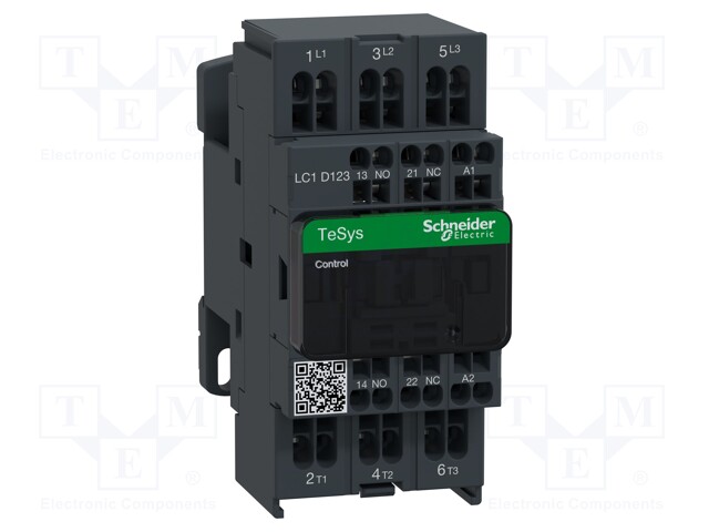 Relay Contactor, TeSys D Series, 3PST-NO, 3P, 12 A at 440 VAC, 7.5 kW at 690 VAC